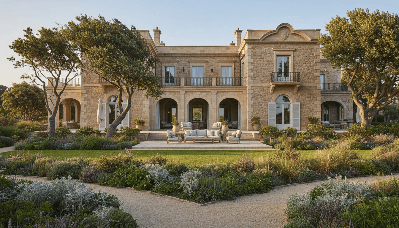 Modern Auckland home exterior with property owners standing in front during golden hour